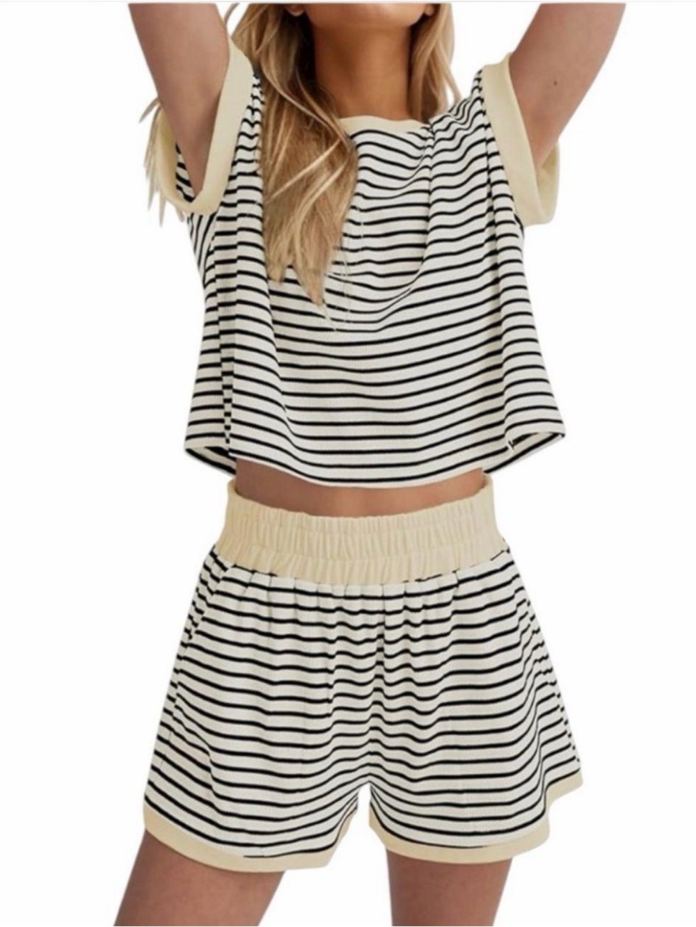 Two Piece Striped Lounge Shorts Set Size Medium